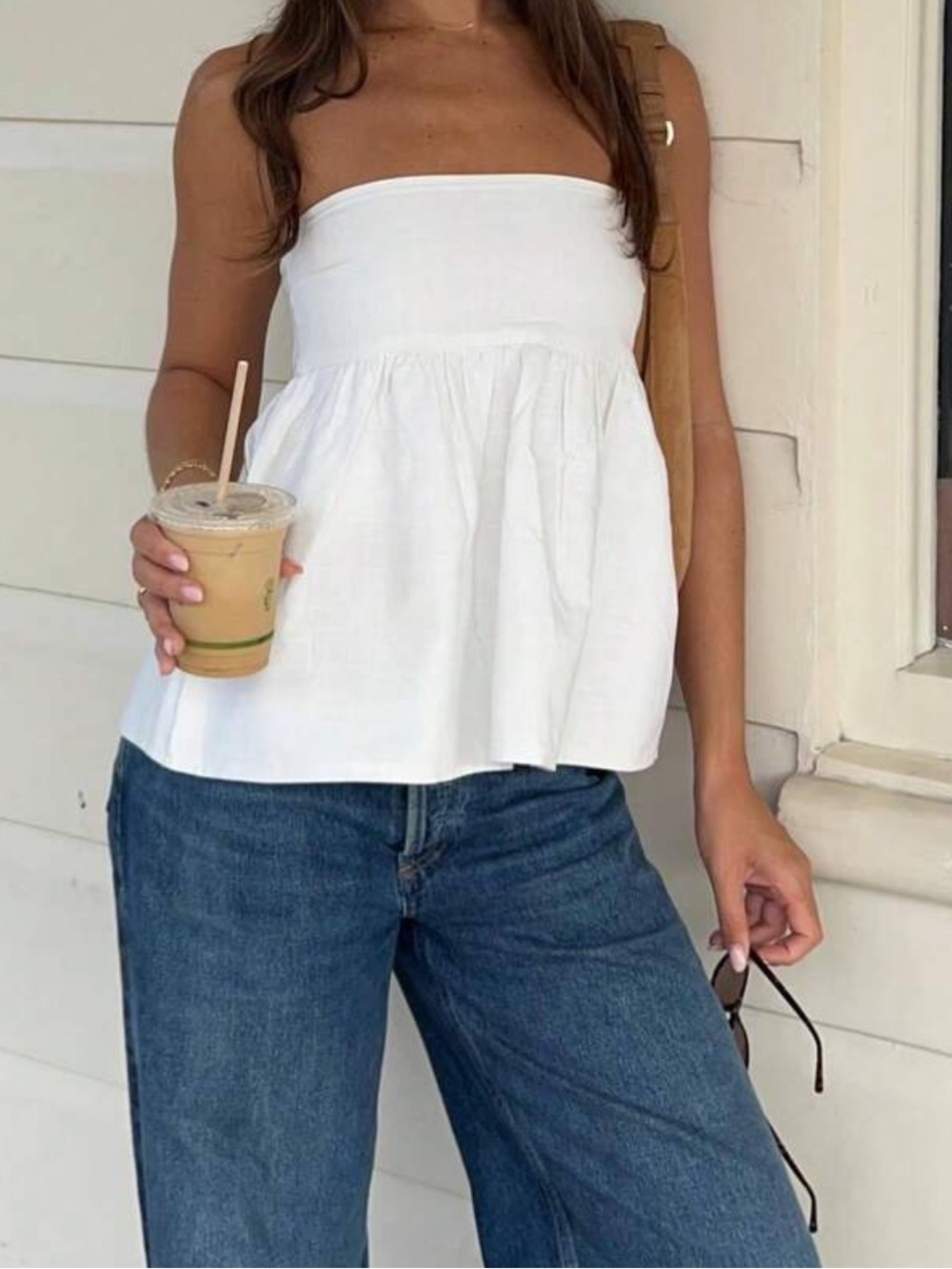 SHEIN White Strapless Babydoll Top